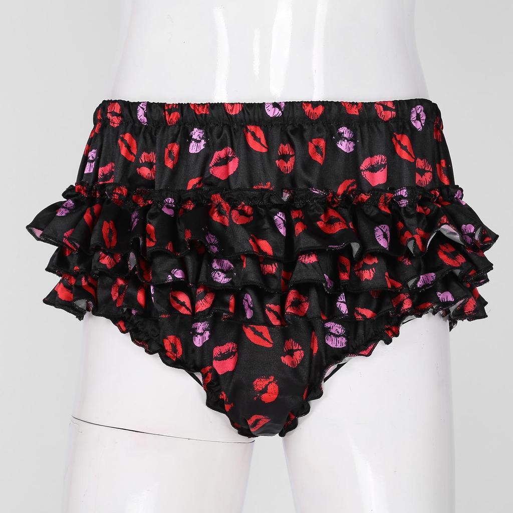 Сексуальные мужские блестящие атласные трусы с оборками и юбкой-кроссдрессом