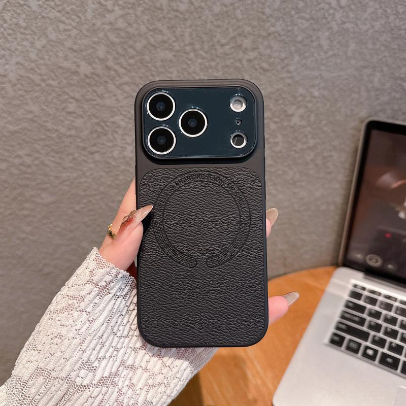 Однотонная рамка Искусственная кожа Магнитный чехол для телефона Для iPhone 17 Pro Max 15 13 14 16 Pro Max Для MagSafe Бампер Задняя крышка