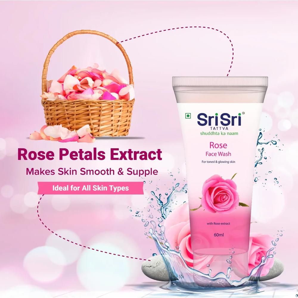 Sri Sri Rose Face Wash - For Toned & Glowing Skin, 60 ml
