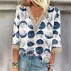 Женская рубашка-блузка Повседневные свободные рубашки с рукавами 3/4 и кружевной отделкой Топы с v-образным вырезом и принтом Топы с принтом Футболки Футболки