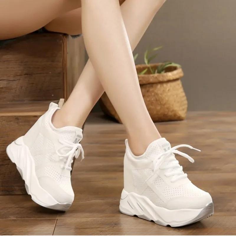 New  Autumn Women Breathable Platform Casual Shoes Women Height Increased Vulcanized Shoes 12 CM Thick Sole  Mujer