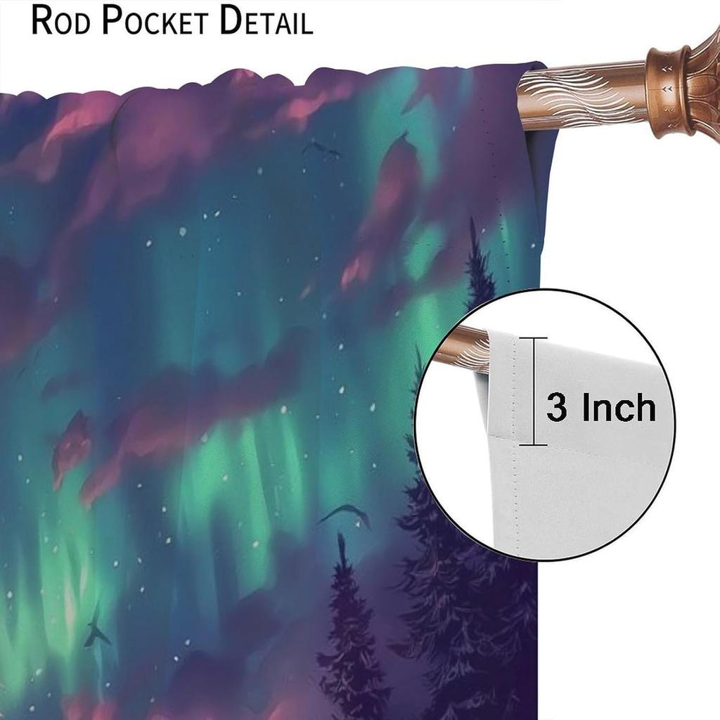 Blackout Wolf Curtains Retro Nature Wildlife Drapes Aurora Forest Wolves Animal Pattern Window Treatments Curtain Living Made Of Polyester Washable