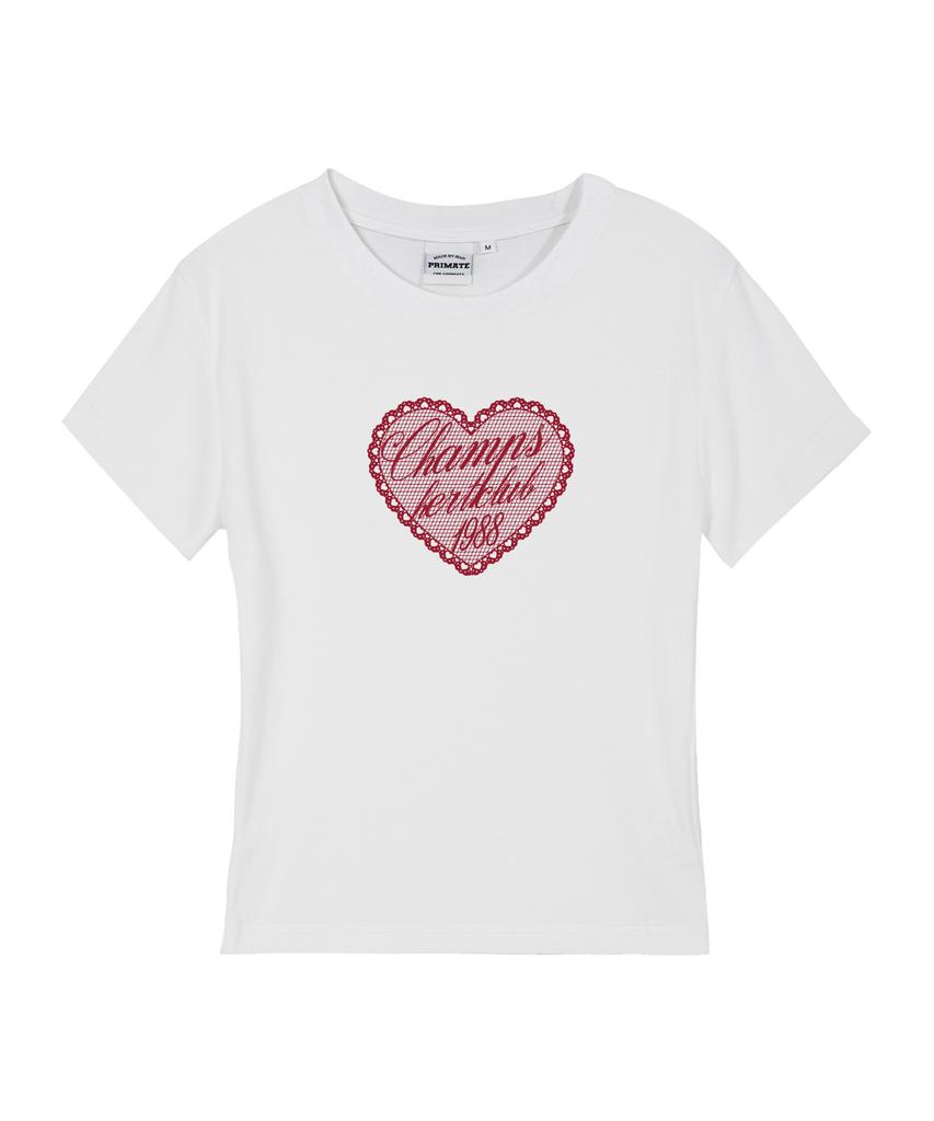 BORN CHAMPS [5 цветов] Женская облегающая футболка с коротким рукавом B Lacy Heart Club B25St85
