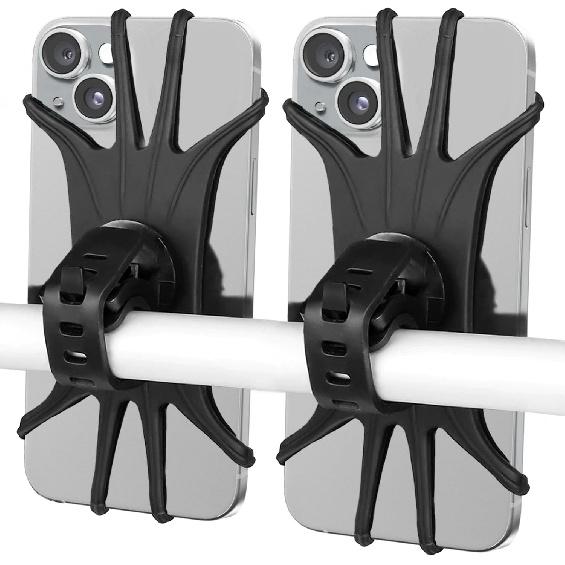 Bike Phone Mount 2 Pack, Universal Motorcycle Phone Holder For Bike, 360°Rotation Silicone Bicycle Phone Holder Handlebar Phone Mount Compatible