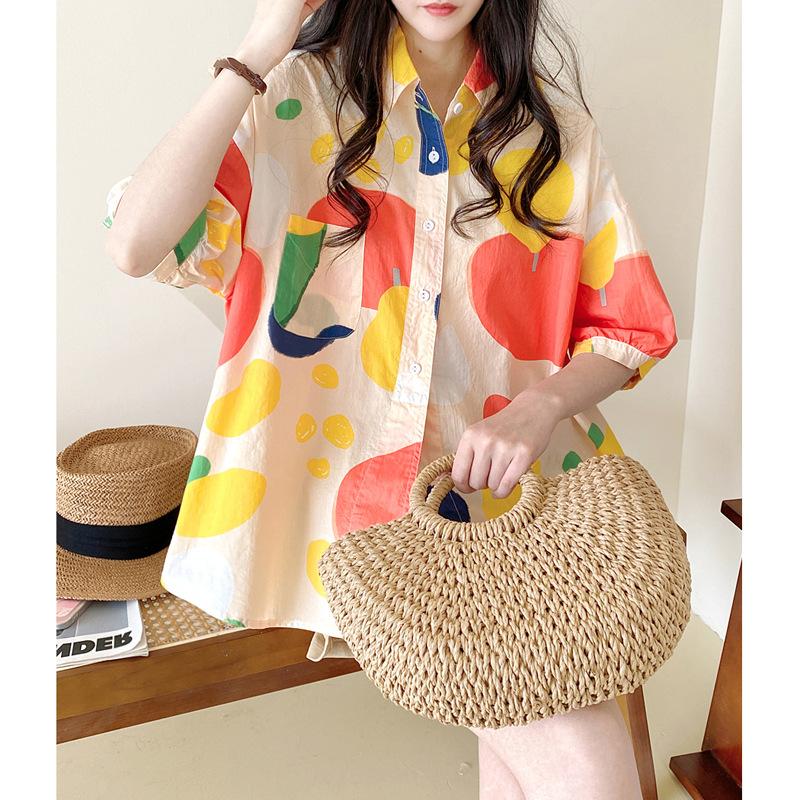 Женская модная повседневная свободная рубашка с коротким рукавом, летняя футболка в стиле ретро в стиле Гонконга, рубашка с принтом в стиле хип-хоп, короткий рукав