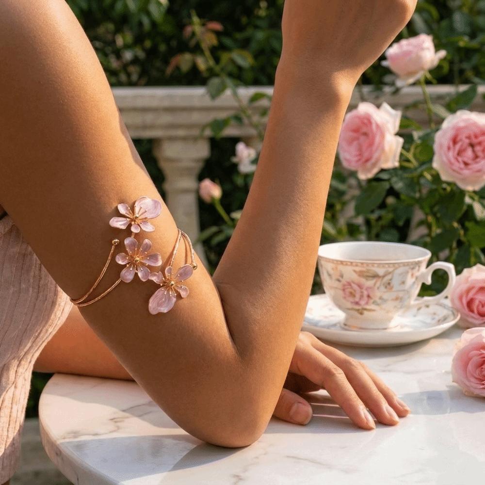Adjustable Flower Bracelet Retro Floral Armband Fashion Accessories Open Arm Bangle Party