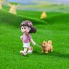 1Pc Fairy Garden Dog-Leading Girl Doll Figures Micro Landscape Valentine's Day Gift PVC Crafts Fairy Garden Decor Home Ornament