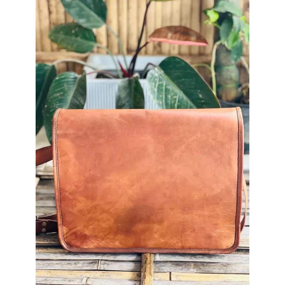 Мужская винтажная кожаная сумка-мессенджер через плечо, коричневая кожаная сумка ручной работы ( Бесплатная подарочная кожаная коричневая сумка для ноутбука размером 11 x 9 x 3 дюйма )