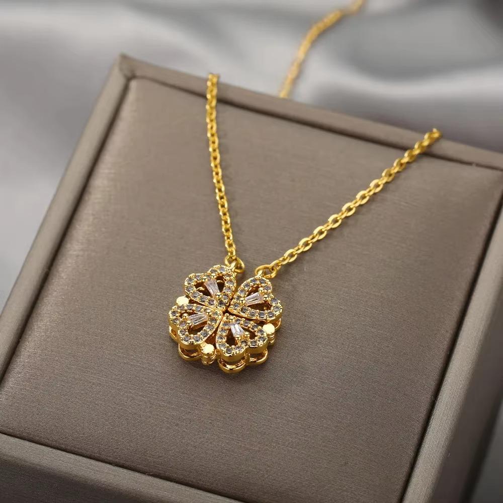 Four Leaf Clover Stainless Steel Necklaces For Women Green Zircon Gold Quality Jewelry Pendant Necklace Gift