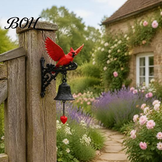 Decorative Doorbell Plaque Red Bird Garden Bell, Vintage Style Wall Mounted Outdoor Dinner Durable Resin Bell Decor Yard for Porch Patio Entryway