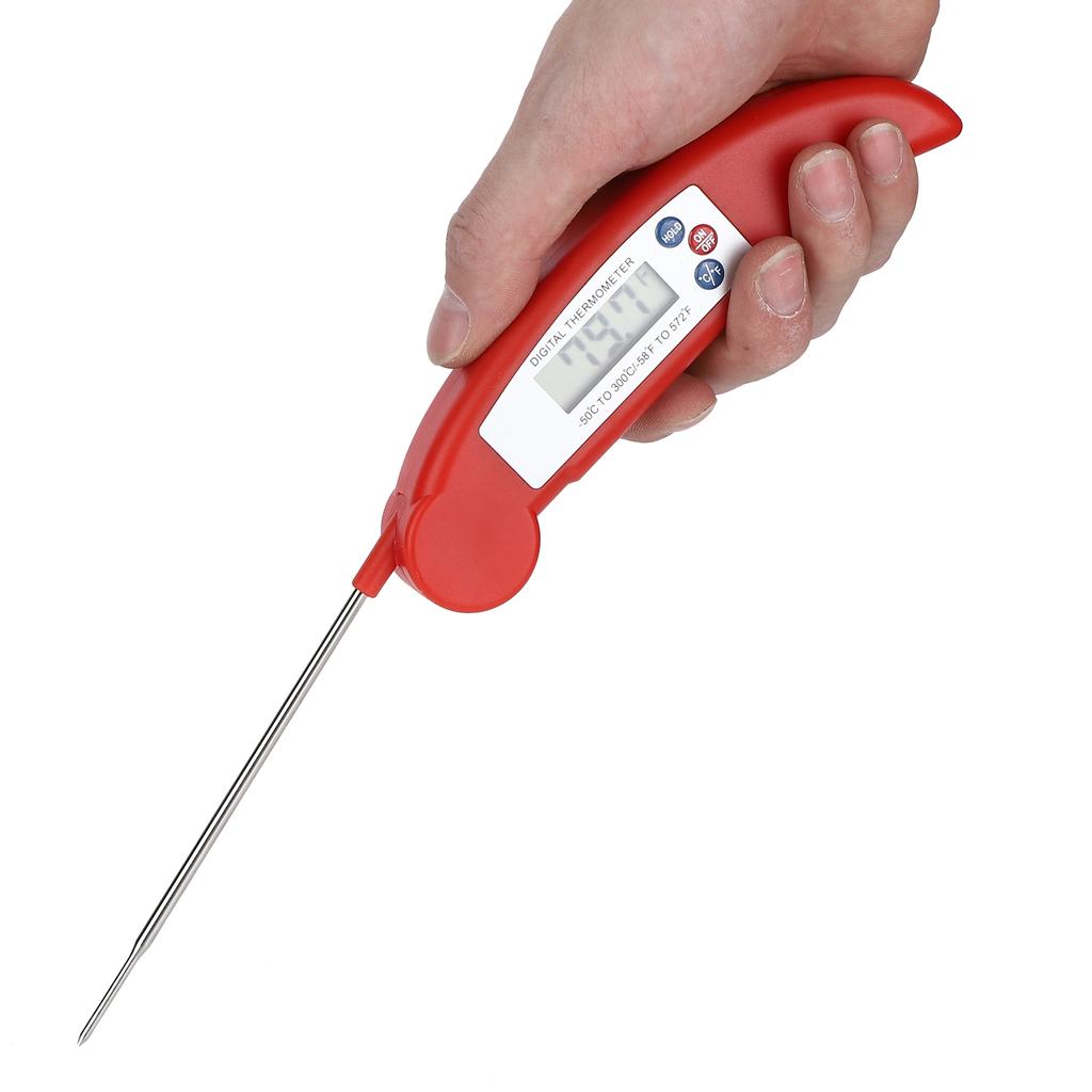 Red Folding Food Thermometer Portable HighAccuracy LCD Digital Cooking Temperature Meter
