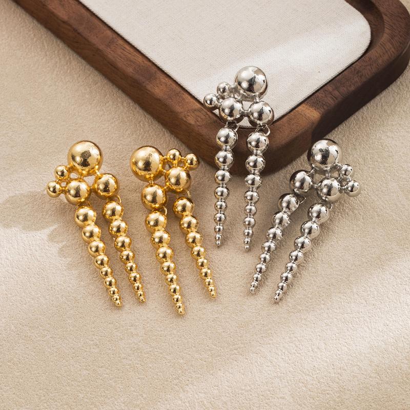 Luxury Metal Multi-Layer Spherical Beaded Pendant Earrings for Women Elegant Gold Color Ball Irregular Earrings Design Jewelry