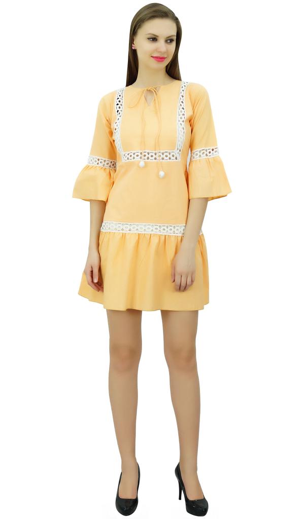 Bimba Летнее короткое платье в стиле бохо с рюшами и рукавами, мини-платье в стиле бохо, шикарный пляж