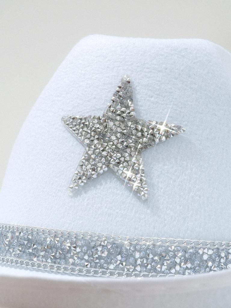 Ковбойская шляпа со стразами в виде звезды: Унисекс шляпа-федора с широкими полями для пляжных вечеринок