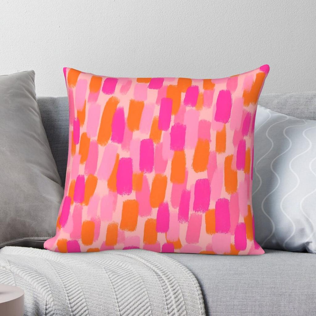 Pink Orange Brush Effect Square Pillowcase Polyester Linen Velvet Creative Zip Decor Pillow Case Sofa Cushion Case