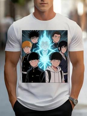 Men's all-over printed T-shirt - white short-sleeved round neck summer casual T-shirt
