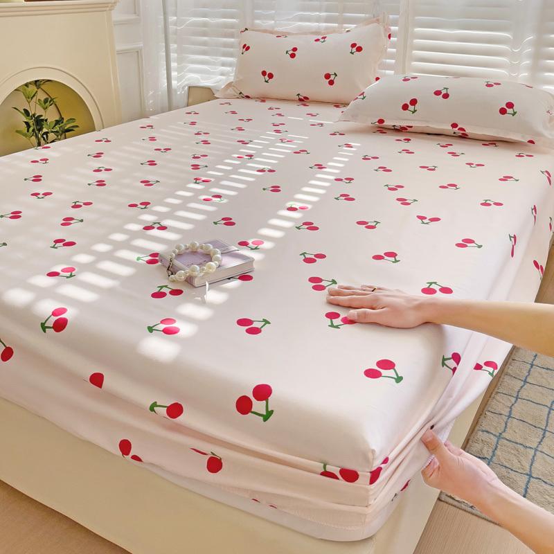 2025 New Cherry Fitted Sheet Skin-friendly Aloe Vera Cotton Washed Cotton Bed Sheet For Girls
