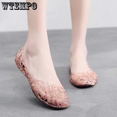 Летние туфли на плоской подошве с отверстиями, сетчатые сандалии из желе, женская пляжная обувь