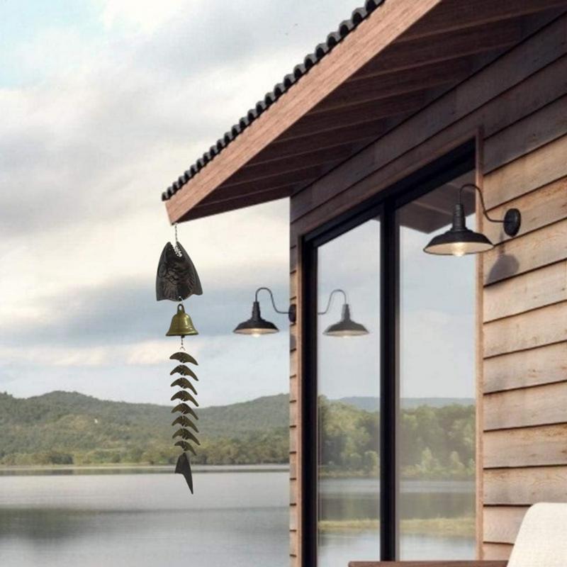 Подвеска-колокольчик на ветер, уличный декор, колокольчик в виде рыбьего скелета, металлические украшения, винтажные колокольчики для крыльца, двора, патио, балкона, сада