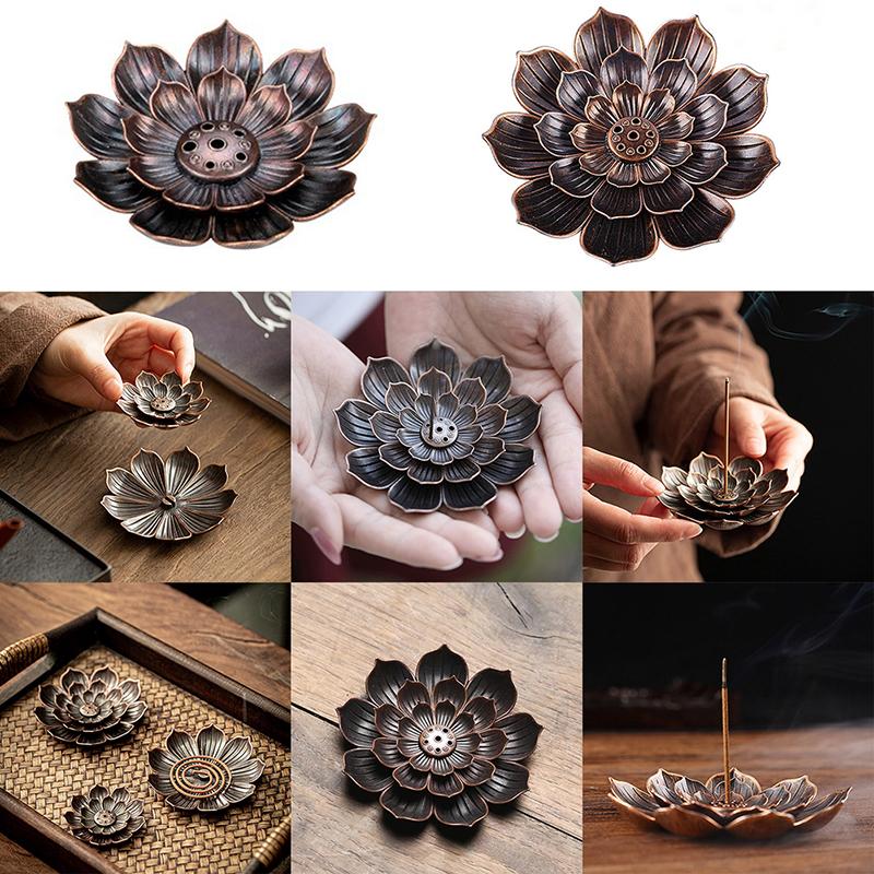 WCIC Новый 2 в 1 держатель для ароматической палочки линия лотоса сплав курильница металлические изделия сандаловое дерево катушка основание красная бронза домашний декор