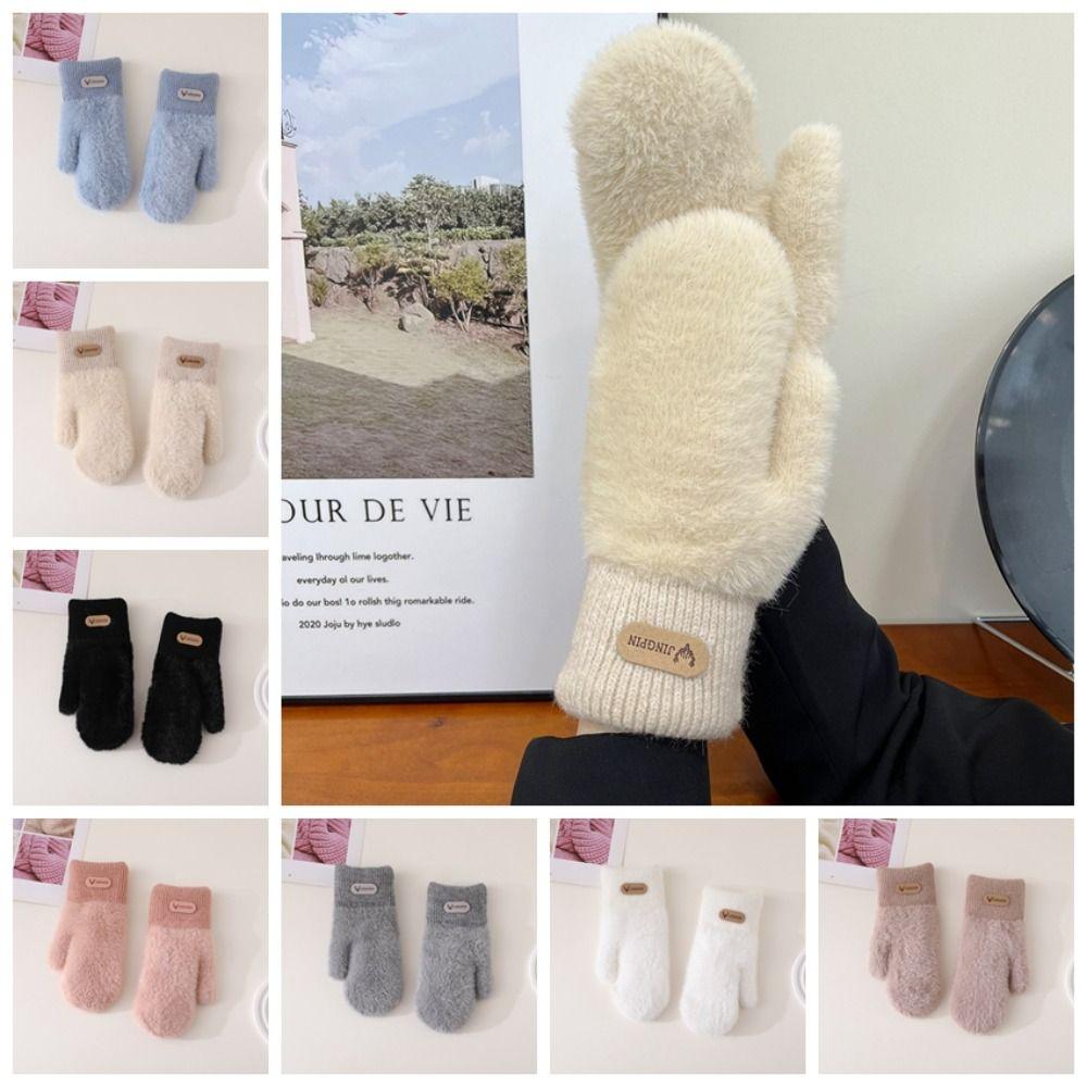 Korean Style Solid Color Gloves Plush Cycling Driving Gloves Cute Full Finger Mittens Girls