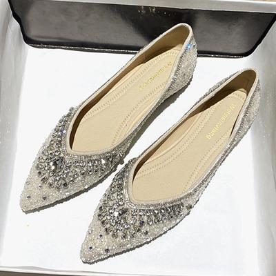 Модные женские туфли на плоской подошве с крупными стразами, мокасины с мягким дном и неглубокой горловиной, балетки с кристаллами и заклепками, женские блестящие мокасины