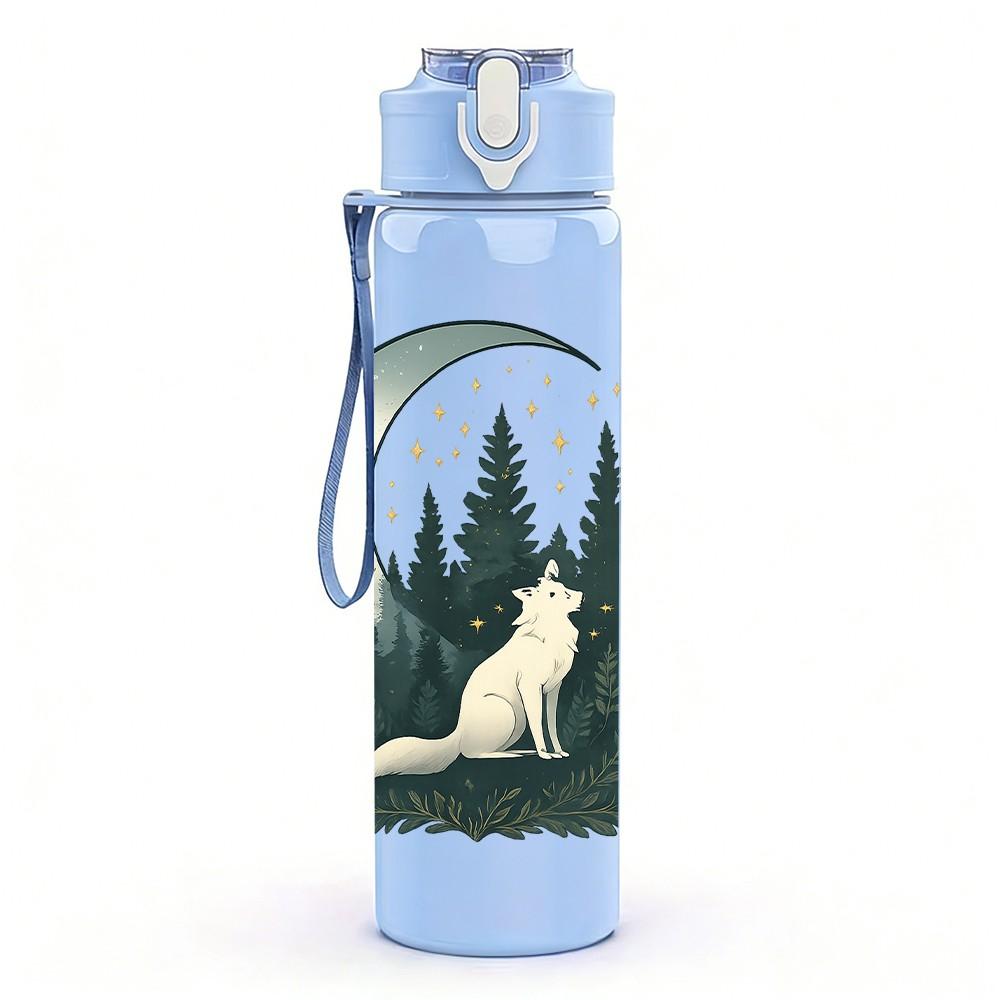 1PC Wolf Moon Forest Silhouette 750ml Color Plastic Sports Water Bottle Leakproof Flip Straw Lid Suitable for Sports Office Home Use