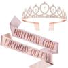 Корона из розового золота на день рождения, пояс со стразами, женские тиары для королевы, подарки на день рождения, атрибутика для вечеринок для женщин, украшения на день рождения