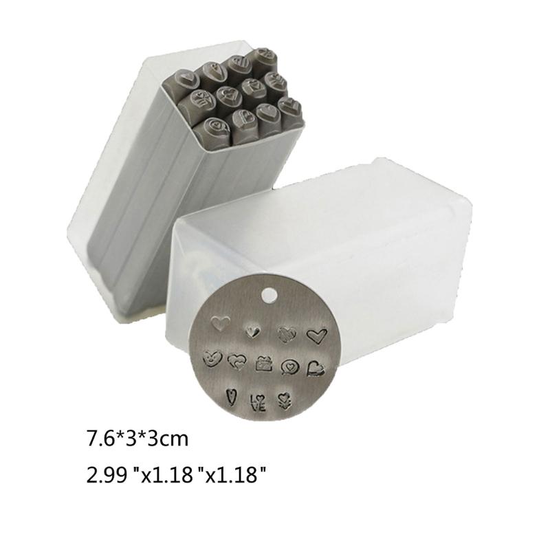 Набор из 12 металлических штампов 1/8'' (3mm) Набор штампов "Сердце и Животные" Инструмент для штамповки по металлу, коже, дереву