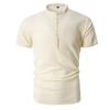 Men's Solid Color Cotton and Linen Short-sleeved Shirt Summer Casual Henry Collar Shirt Button V-neck Pullover Loose Top S-XXXL