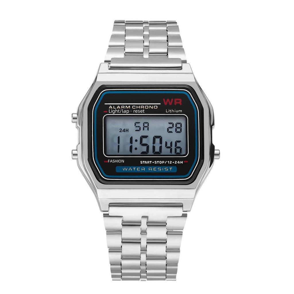 Unisex LED Digital Watch, WR F91W Steel Band, A159 Harajuku Style, Multifunctional Fashion Watch
