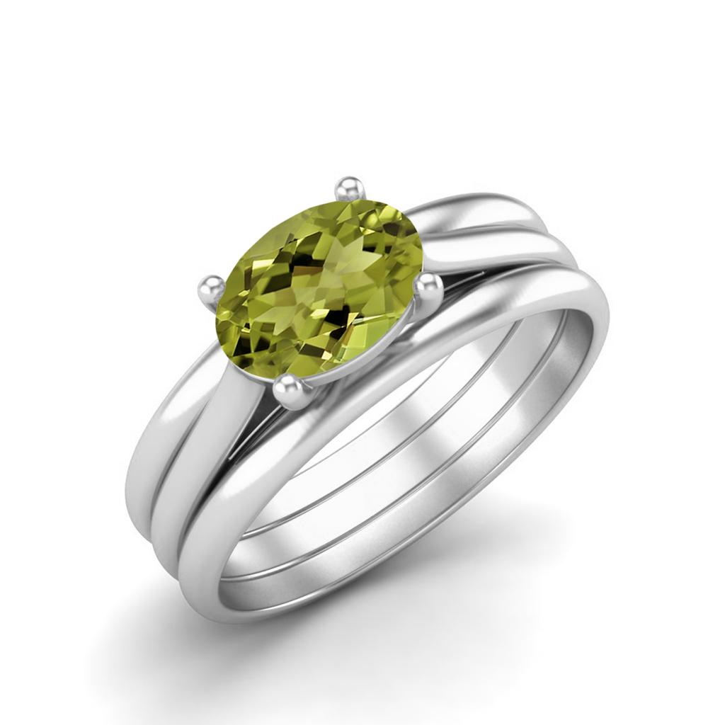 7X5mm Oval Peridot 925 Sterling Silver Three Shank Solitaire Women Engagement Ring