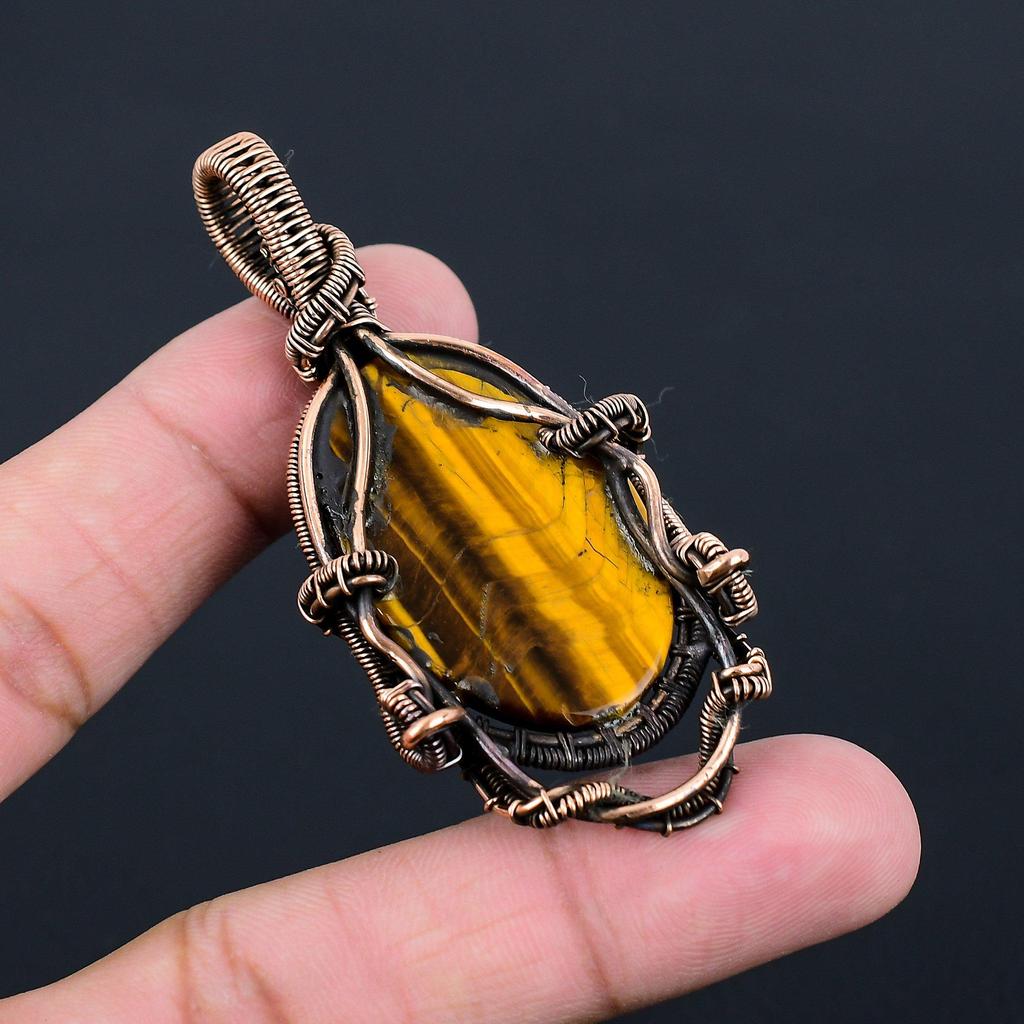 Драгоценный камень тигровый глаз, чистая медная проволока, обернутая ювелирными изделиями ручной работы