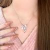 Star Shape Rhinestone Pendant Sweet Clavicle Chain Elegant Pink Bow Necklace  Jewelry