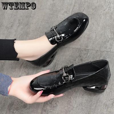 Толстая средняя подошва из мягкой искусственной кожи, рабочие туфли, женские, большого размера, однотонные, повседневные, универсальные туфли из ПУ