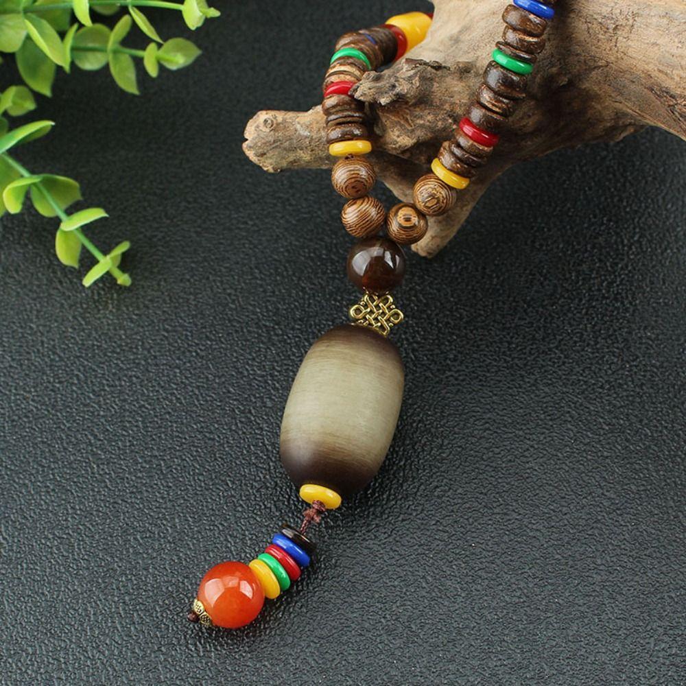 Festival Ethnic Jewelry Party Handmade Mala Wood Bead Horn Fish Pendant Buddhist Nepal Necklace