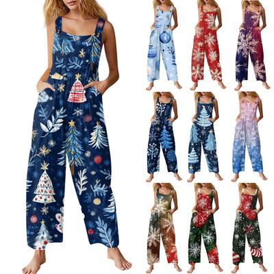 Женский модный повседневный винтажный комбинезон без рукавов с рождественским принтом на пуговицах