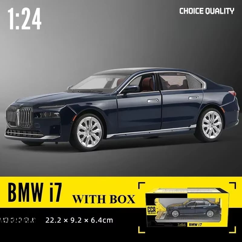 Трендовая симуляция 1:24 BMW I7 G70 Модель легкосплавного автомобиля с коробкой для демонстрации коллекции Миниатюрный автомобиль для дома Декоративные украшения Детские игрушки Мужской автомобиль Подарок