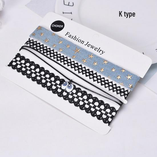 Европейский и американский стиль Сексуальный кружевной чокер и набор ожерелий-цепочек для ключиц (4 шт)