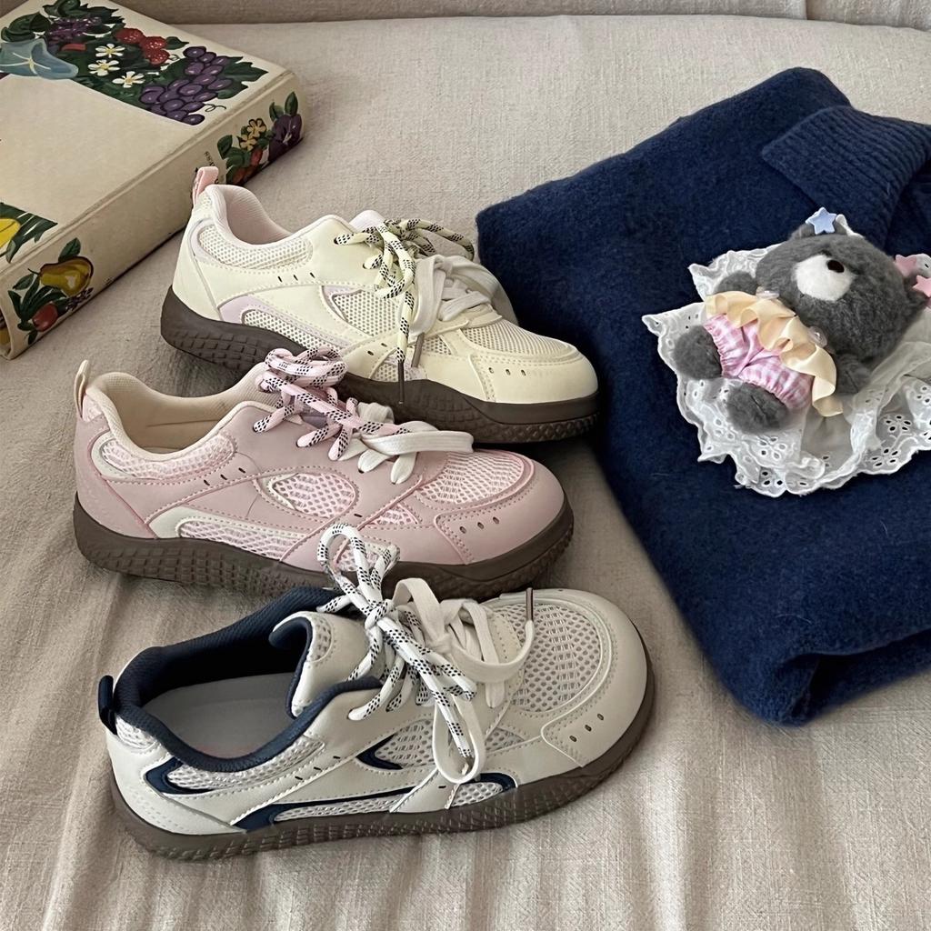 Pink Double Net German Training Board Shoes Female Ugly Cute Spring and Summer New Niche Low-top Versatile Sports Little White Shoes