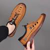 Sandals for Men New Men's Casual Hollow Breathable Leather Shoes with Non Slip Soft Sole