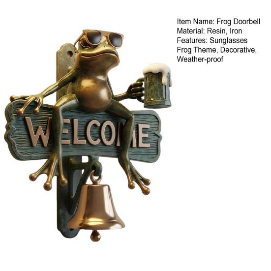 Beer Drinking Frog Welcome Doorbell Sitting Sunglasses Frog Door Bell Home Office Entrance Decorative Bell Animal Lovers Gift