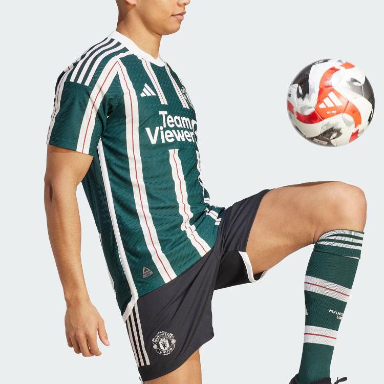 Adidas Манчестер Юнайтед 23/24 выездная полосатая футбольная майка с коротким рукавом - мужская версия игрока, темно-небесно-зеленая IP1824