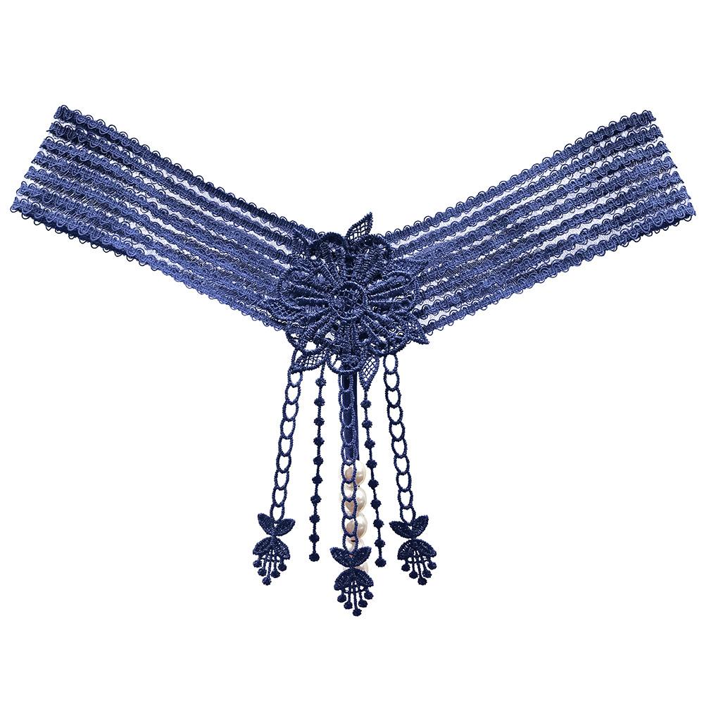 European and American Sex Panties Women Rub Yin Pearl A Thread Bed Tease Hot Perspective Embroidered Thong Women