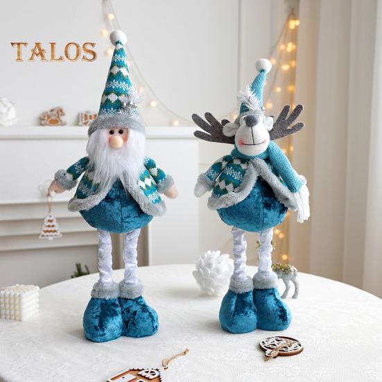 Christmas Doll Ornament Plush Standing Santa Claus Reindeer Snowman Figure with Telescope Leg Blue Gnome Doll Toy for Tree Fireplace Window Table