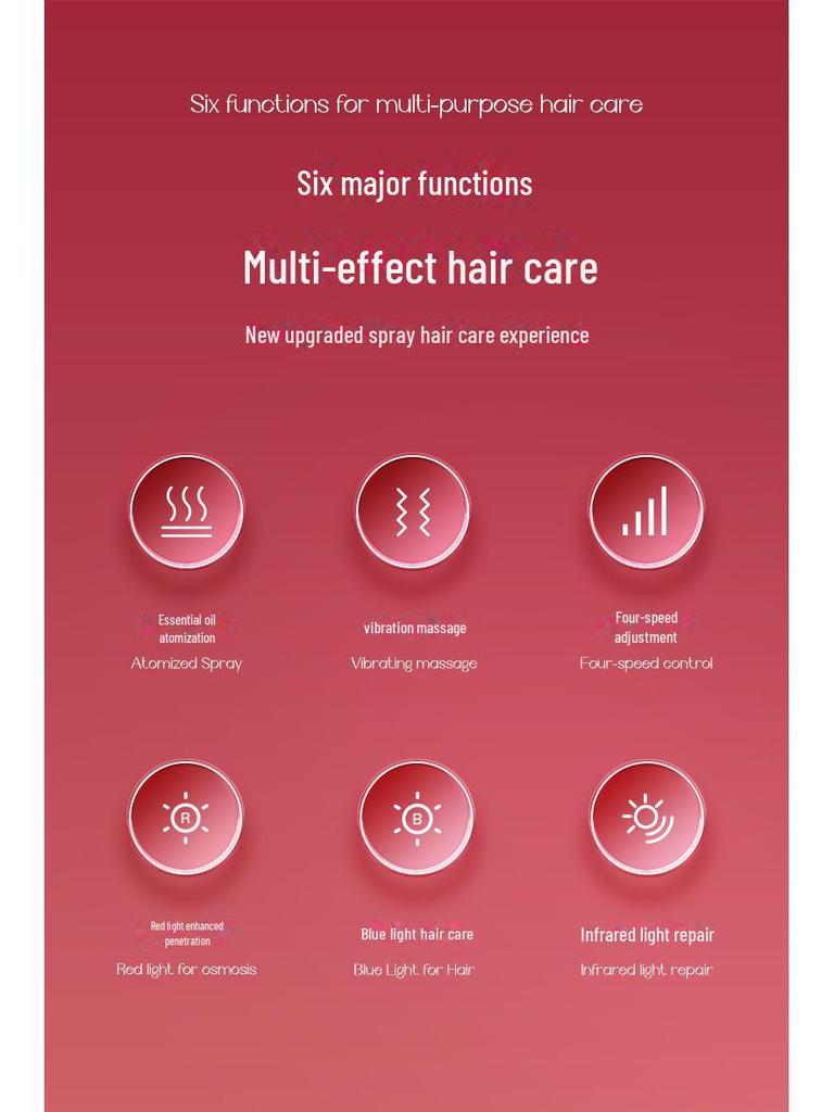 Электрический скальп-массажер: Трансграничная расческа-спрей Essence Oil с красным и синим светом для роста и ухода за волосами