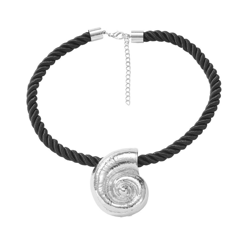 European & American Style Conch Pendant Necklace for Women - Black Rope with Bold Alloy Design