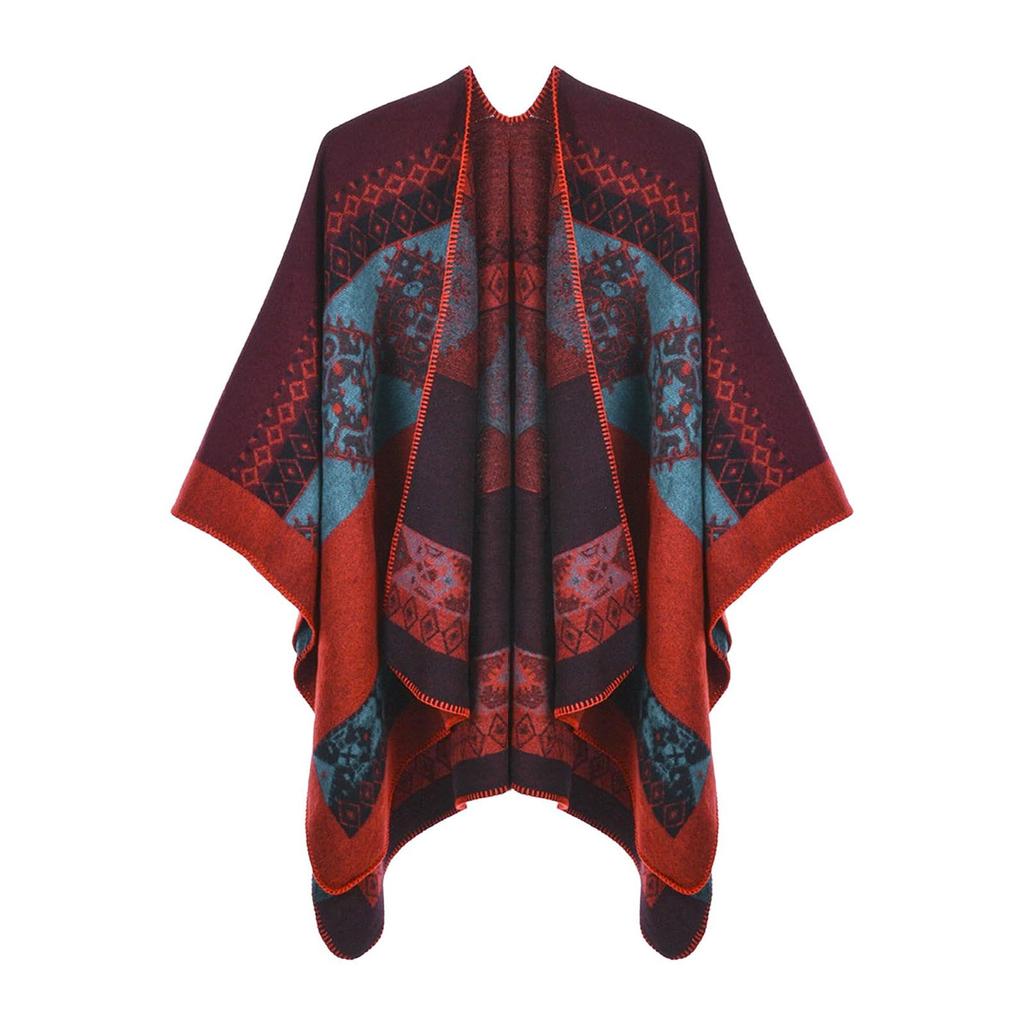Women Winter Warm Oversized Printing Blanket Cape Wraps Shawl Cardigans