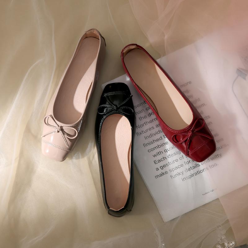 2024 Fashion Shoes Female One Kick Women's Flats Autumn Square Toe Bow Tie Solid Solft Sole Light Casual Comfortable Flats Shoes