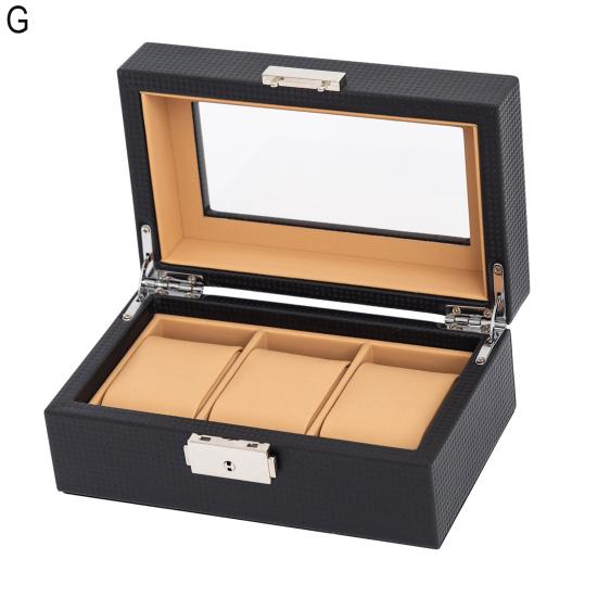 Watch Organizer Box with Glass Lid 3/5/6 Slots Men Women Watch Display Case Faux Leather Wristwatch Holder with Removable Pillows